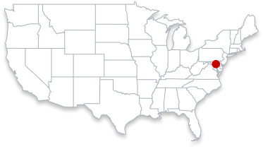 A U.S. map with the location of Baltimore highlighted with a dot.