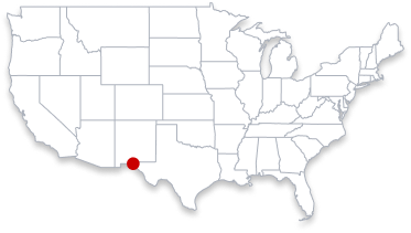 A U.S. map with the location of El Paso, Texas highlighted with a dot.